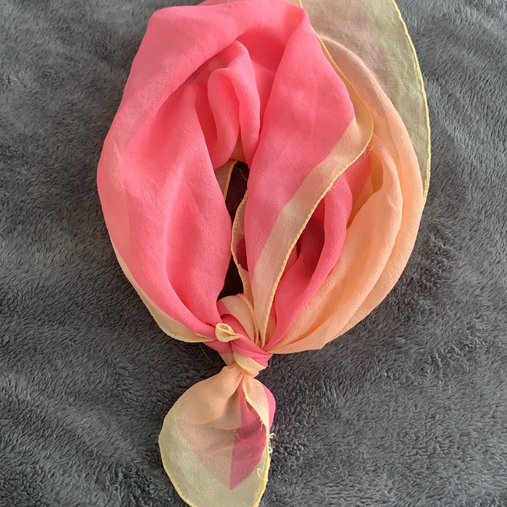 Vintage pink and yellow chiffon bandana scarf